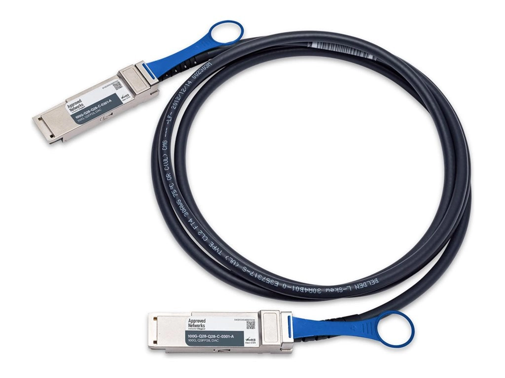 Approved Networks - 100GBase-CR4 direct attach cable - QSFP28 to QSFP28 - 10 ft - twinaxial - SFF-8636/SFF-8679/IEEE P802.3by 100GQ28Q28C-0301-A