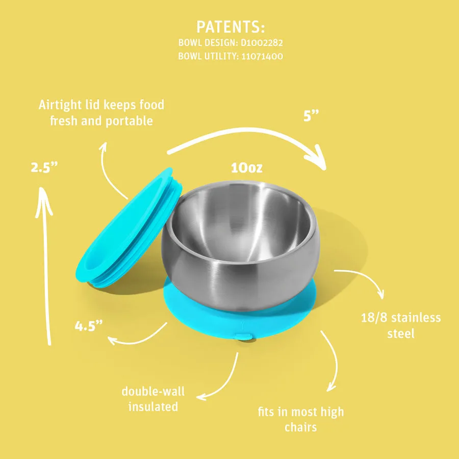 Avanchy Stainless Steel Suction Baby Bowl Lid Blue