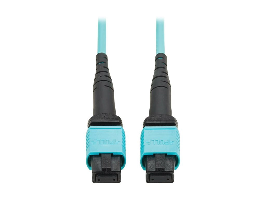 Eaton Tripp Lite Series 100G Multimode 50/125 OM4 Fiber Optic Cable 12F MPO/MPO-PC F/F Type-B Polarity OFNP Aqua 5M TAA - Network N845B-05M-12TAA