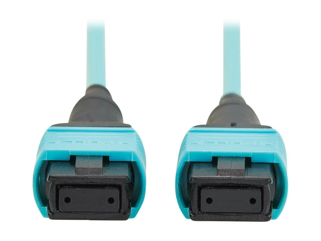 Eaton Tripp Lite Series 100G Multimode 50/125 OM4 Fiber Optic Cable 12F MPO/MPO-PC F/F Type-B Polarity OFNP Aqua 5M TAA - Network N845B-05M-12TAA