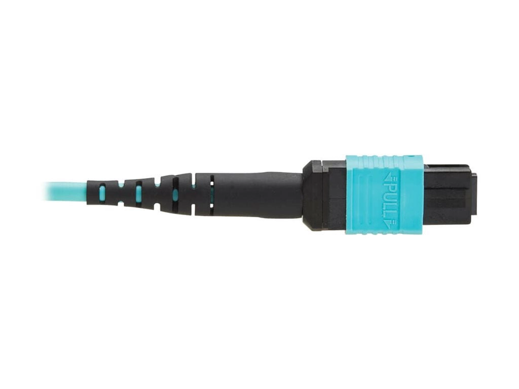 Eaton Tripp Lite Series 100G Multimode 50/125 OM4 Fiber Optic Cable 12F MPO/MPO-PC F/F Type-B Polarity OFNP Aqua 5M TAA - Network N845B-05M-12TAA