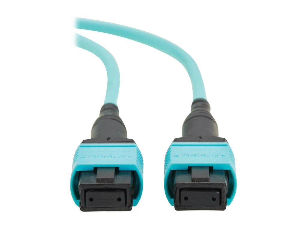 Eaton Tripp Lite Series 100G Multimode 50/125 OM4 Fiber Optic Cable 12F MPO/MPO-PC F/F Type-B Polarity OFNP Aqua 5M TAA - Network N845B-05M-12TAA