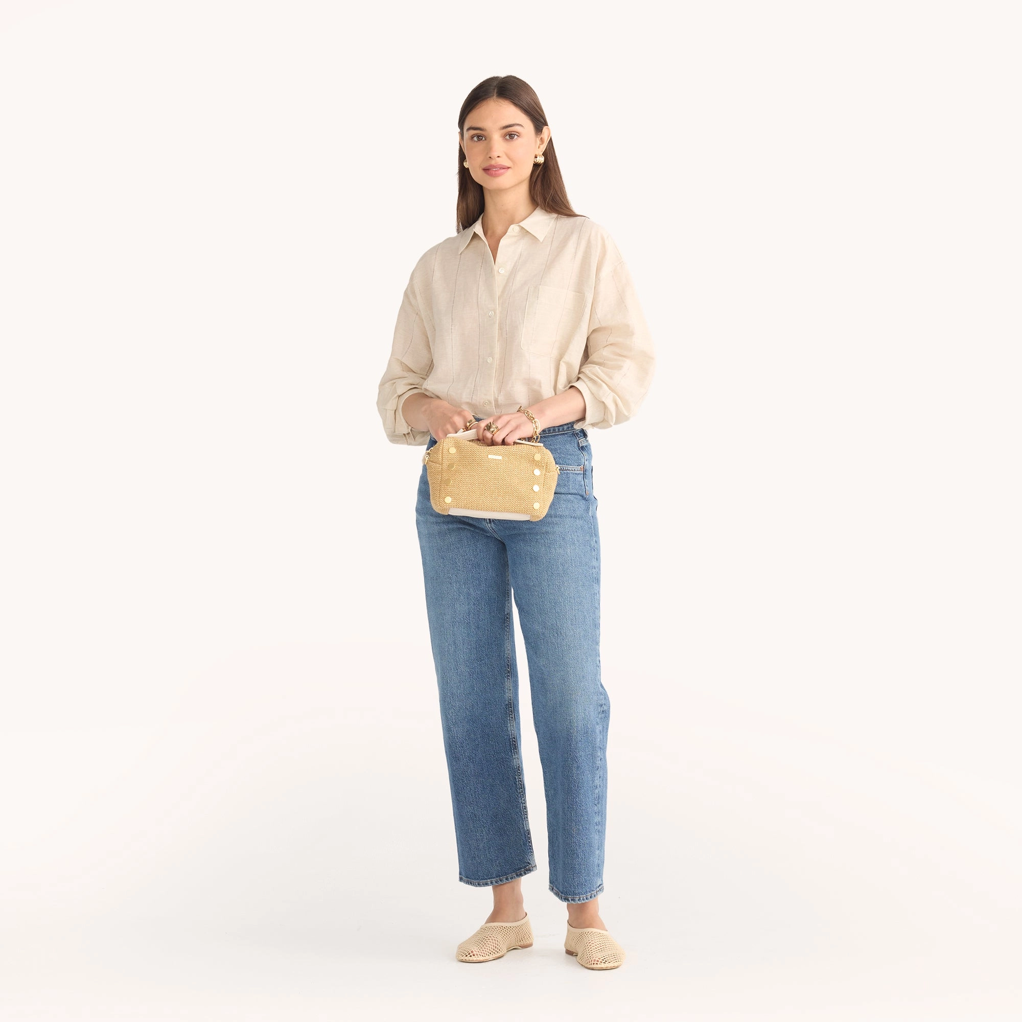 Evan Crossbody | Calla Lily White Raffia/Brushed Gold | Sml