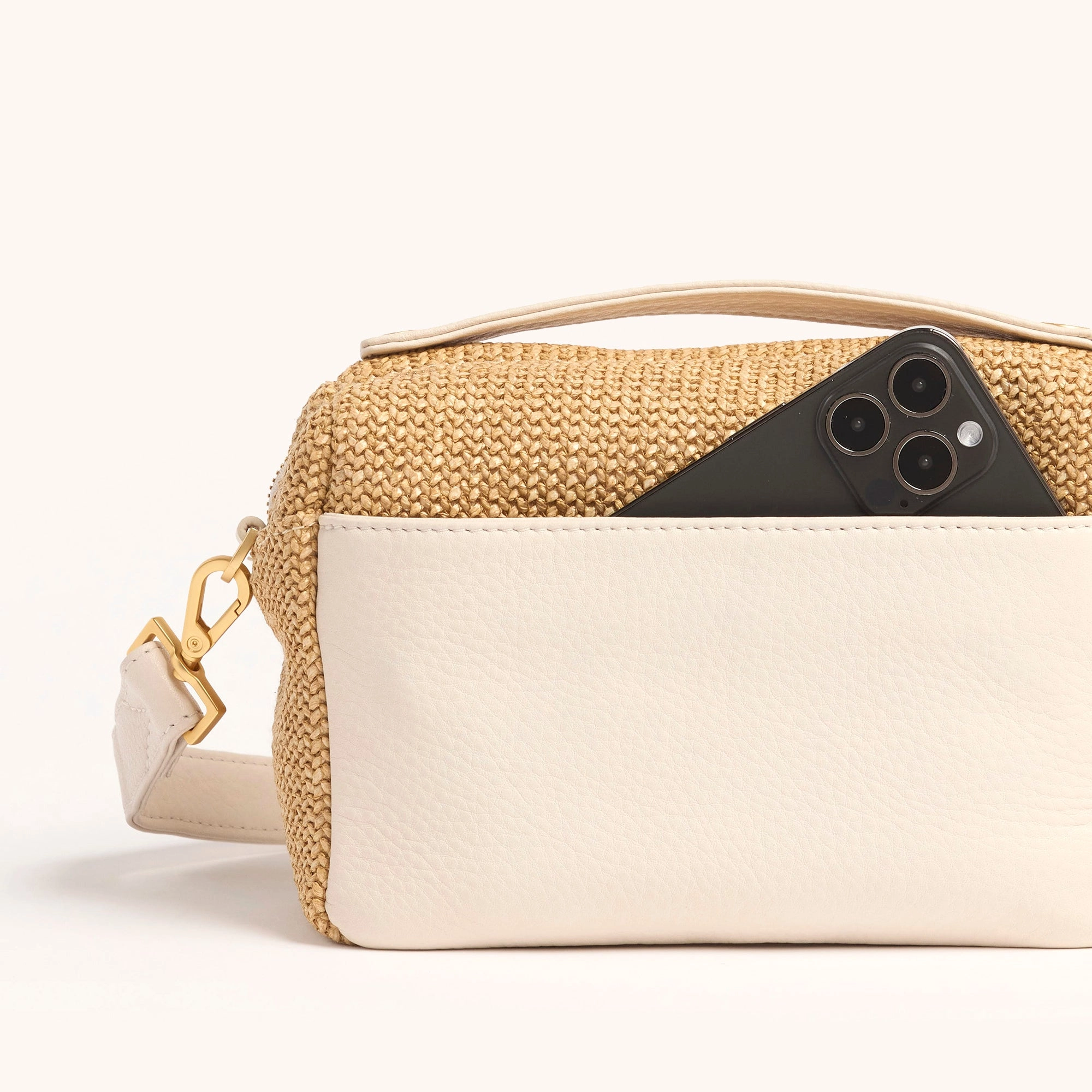 Evan Crossbody | Calla Lily White Raffia/Brushed Gold | Sml