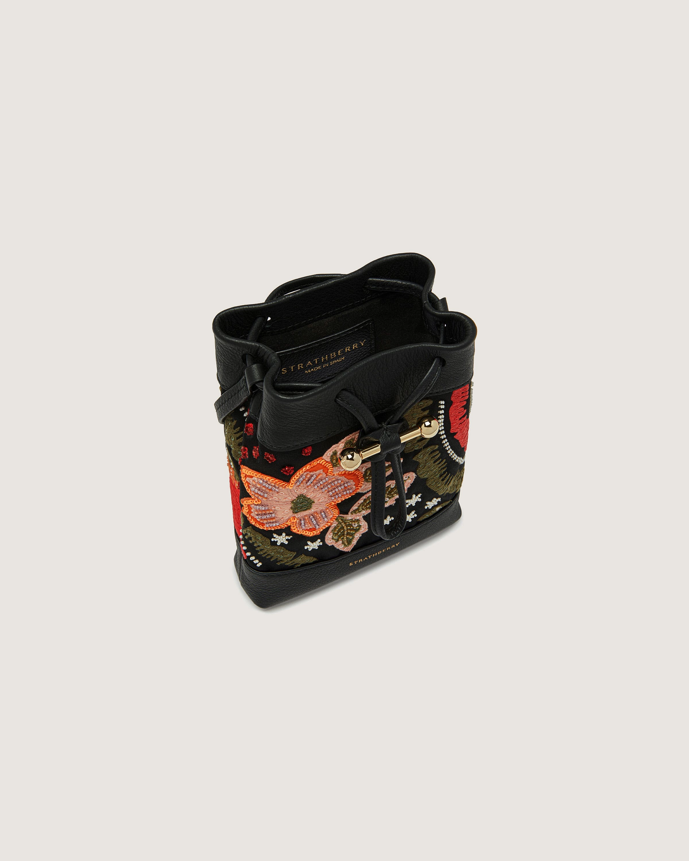 Osette Midi Pouch - Black Beaded/Embroidered Satin