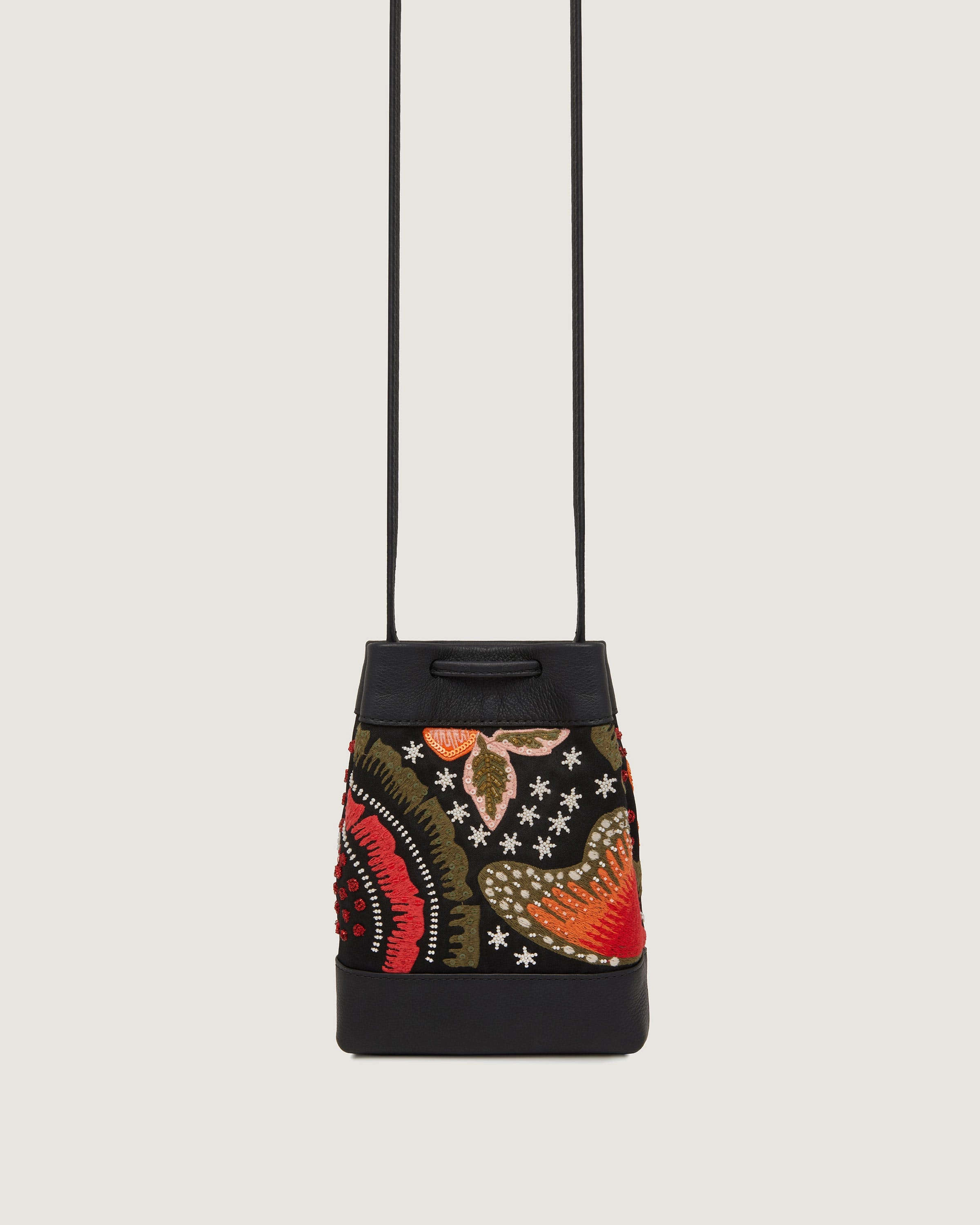 Osette Midi Pouch - Black Beaded/Embroidered Satin