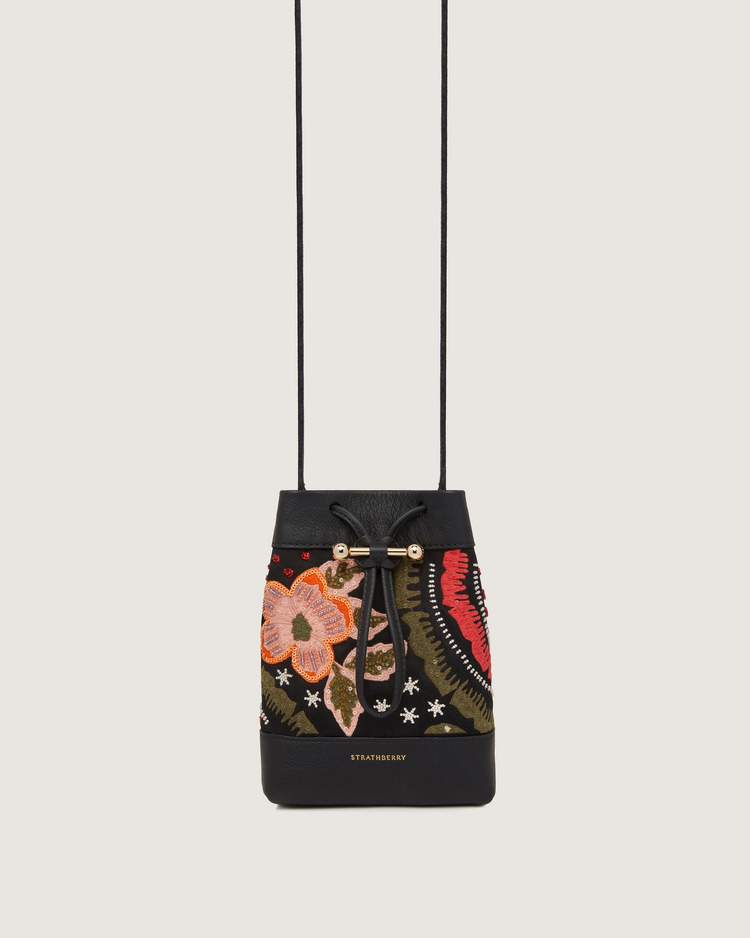 Osette Midi Pouch - Black Beaded/Embroidered Satin