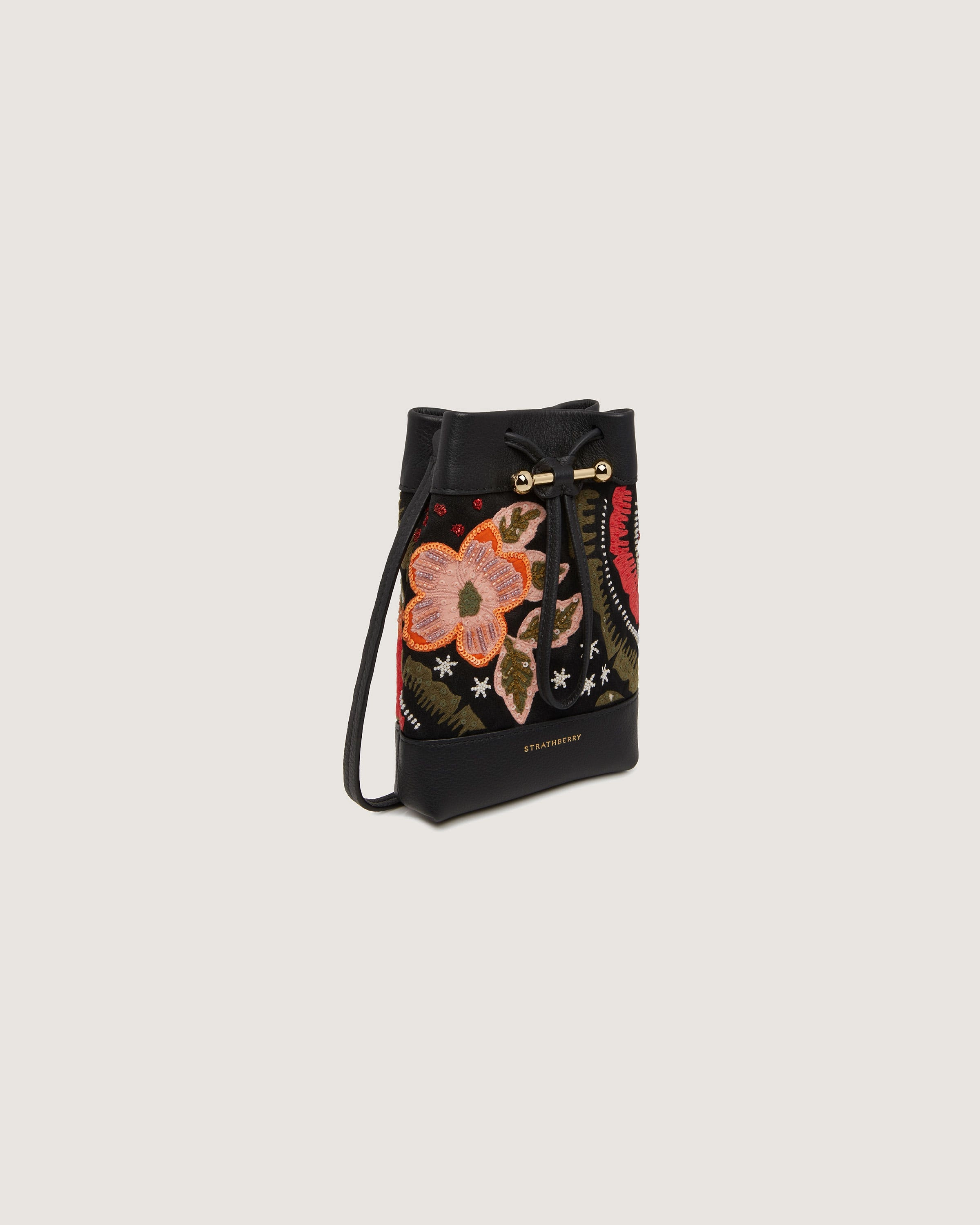 Osette Midi Pouch - Black Beaded/Embroidered Satin