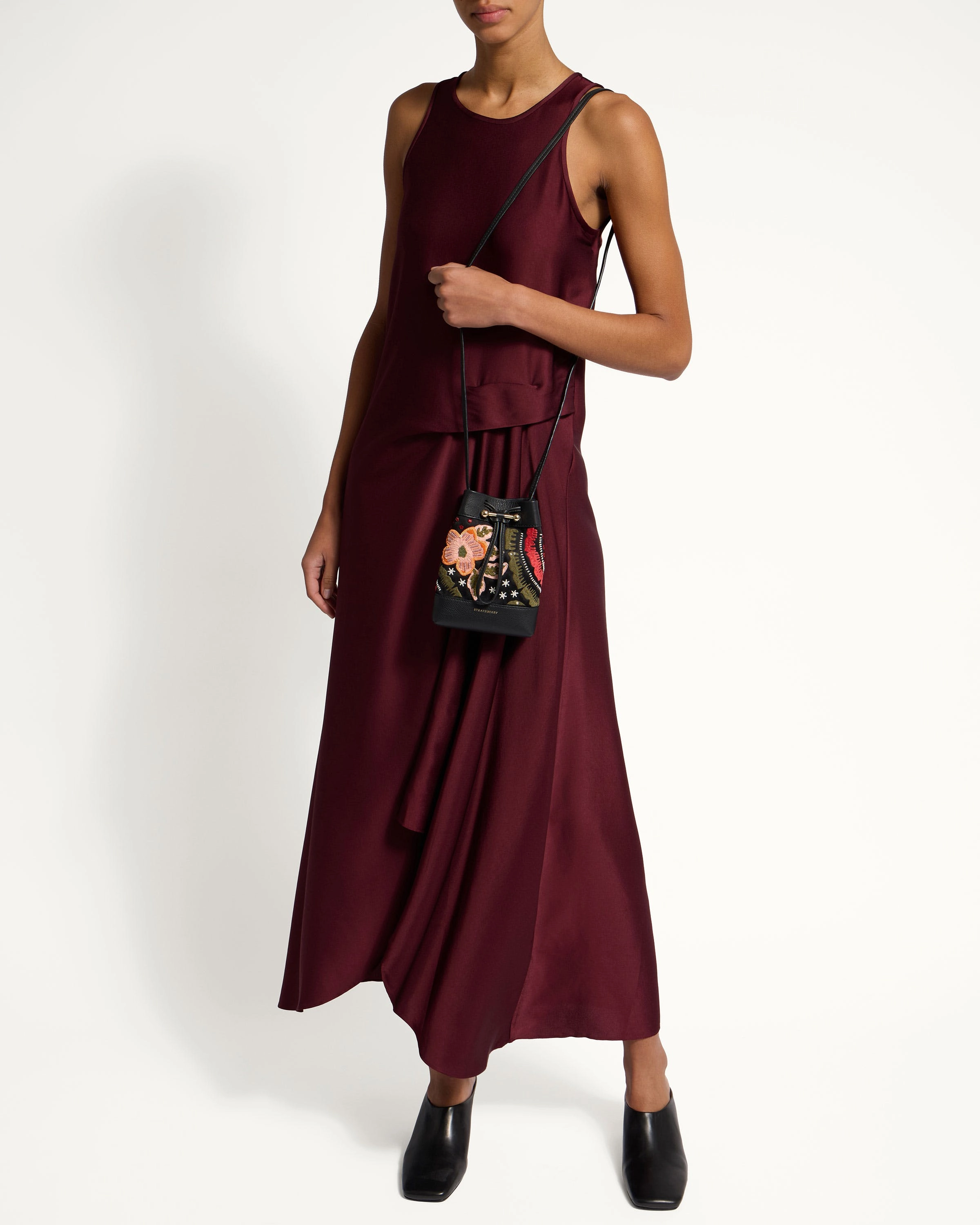 Osette Midi Pouch - Black Beaded/Embroidered Satin