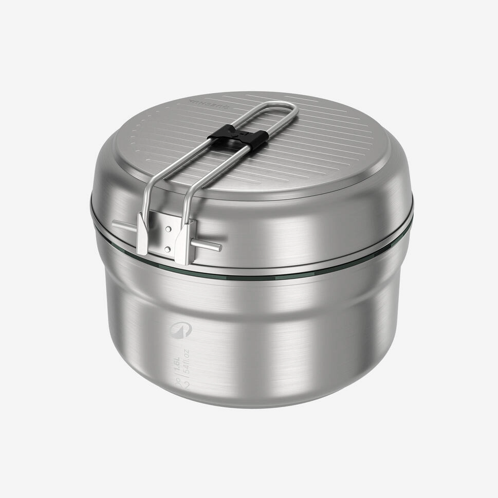 Quechua 500 Stainless Steel Non-Stick Camping Cookset – 14-Piece for 2 People