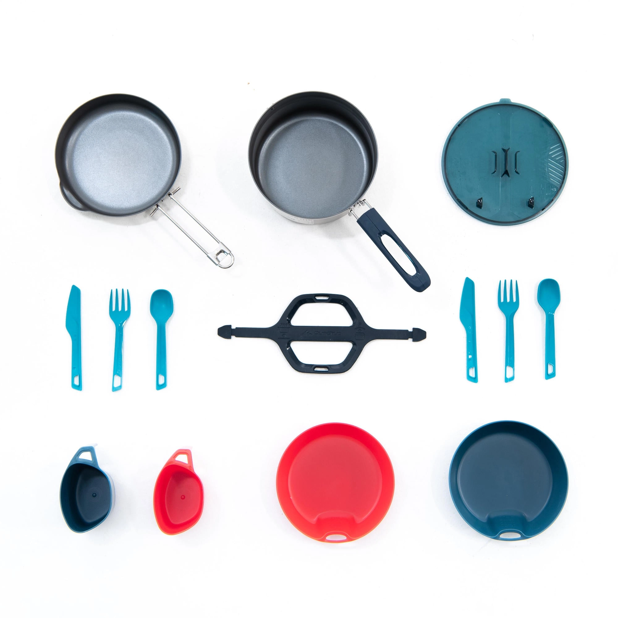 Quechua 500 Stainless Steel Non-Stick Camping Cookset – 14-Piece for 2 People