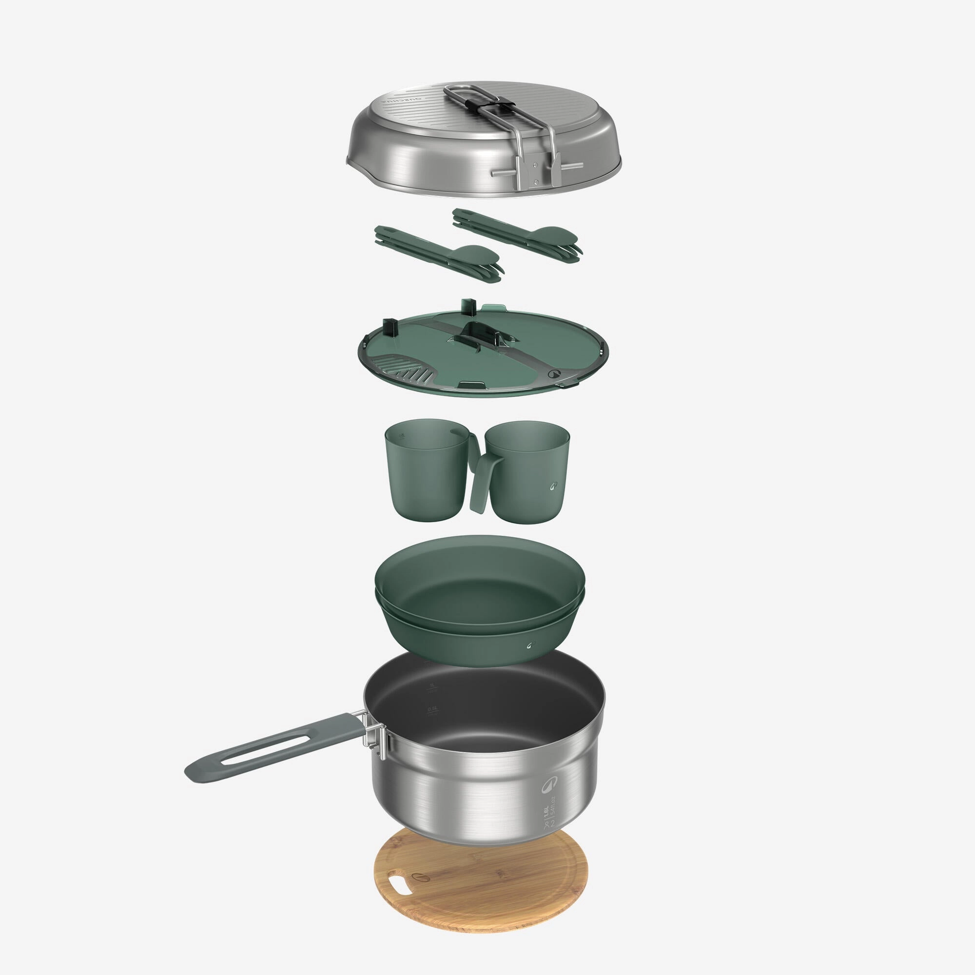 Quechua 500 Stainless Steel Non-Stick Camping Cookset – 14-Piece for 2 People