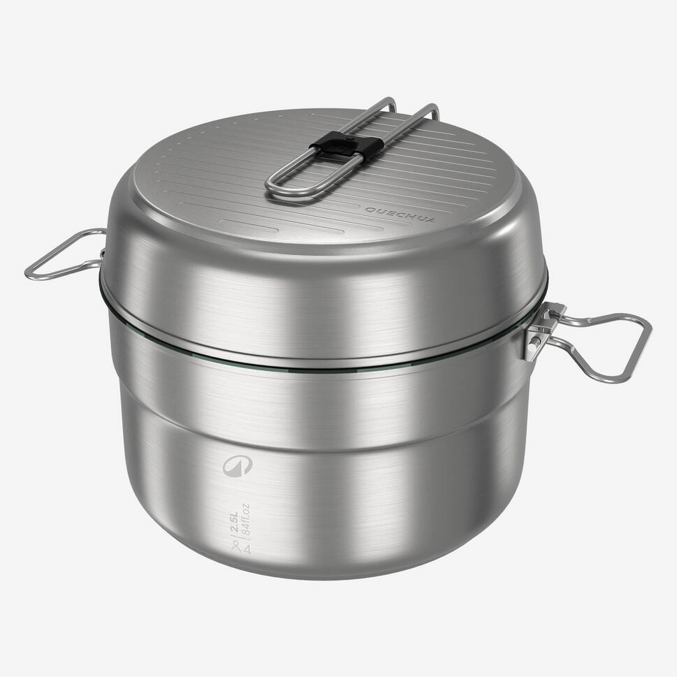 Quechua 500 Stainless Steel Nonstick Camping Cookset – 25-Piece for 4 People
