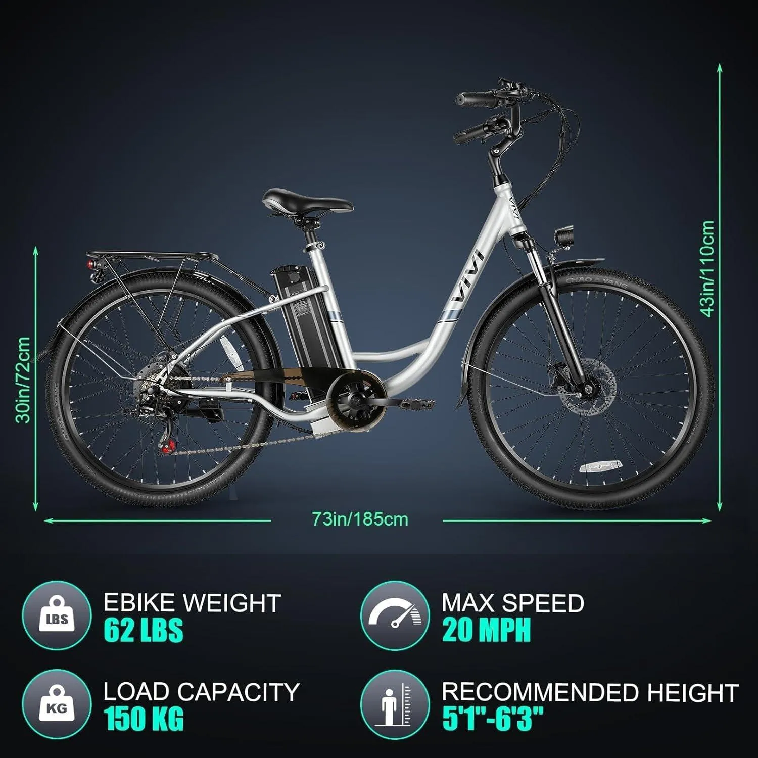 VIVI C26UL Electric Bike Cruiser Electric Commuter Bike UL2849 Certified